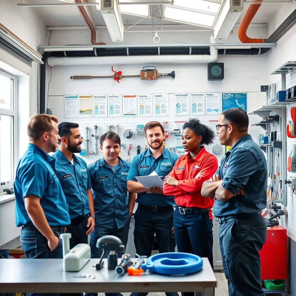 Plumbing workshop team at work